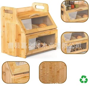 Wooden Bread Storage Box Flip Top With Handle 15.15in x 11.06in x 15.47in For <b>Kitchen</b> Use - Product Image 5