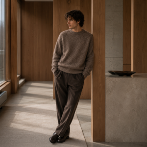 Pull Ras du Cou <span class=keywords><strong>Homme</strong></span> en Mohair Brossé 7GG, Style Lourd et Moelleux, Broderie Décontractée, Tricot Ample - Product Image 6