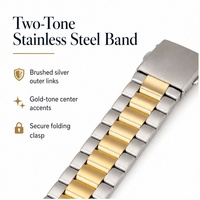 Bracelet de montre bicolore en acier inoxydable 20 mm, bracelet de remplacement en métal brossé avec fermoir déployant double bouton-poussoir