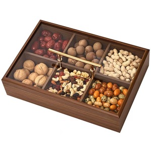 Caja rectangular de madera maciza para refrigerios con compartimentos y tapa de vidrio para almacenamiento en escritorio, organizador de frutas secas, nueces y dulces - Product Image 1