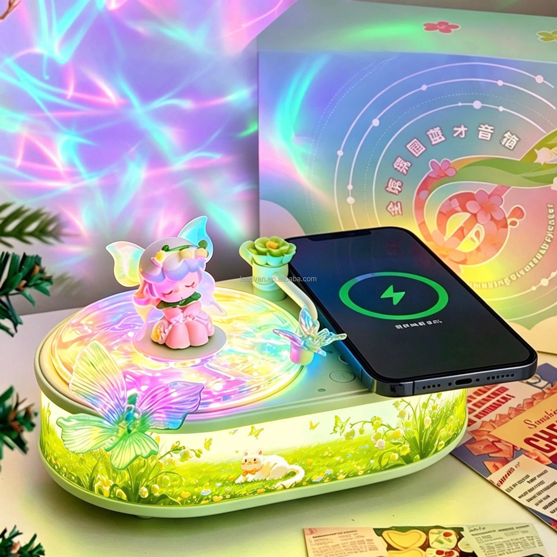 26 Newest Multi-Function Vinyl Record Ambient Light Speaker Wireless Charging Portable Water-ripple Record-style Music Light