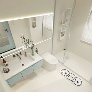 Crafted Factory Outlet Customizable Modern <b>Light</b> Blue Wall Mounted MDF Particleboard Bathroom <b>Vanity</b> Quartz Water Resistant - Product Image 6