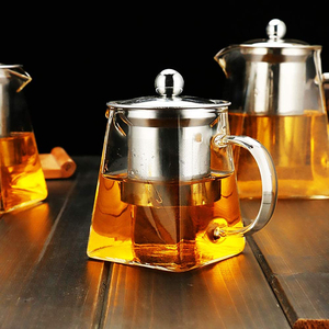 Venta al <span class=keywords><strong>por</strong></span> <span class=keywords><strong>mayor</strong></span> hecho a mano claro resistente al calor cuadrado tetera <span class=keywords><strong>de</strong></span> cristal tetera con infusor - Product Image 6