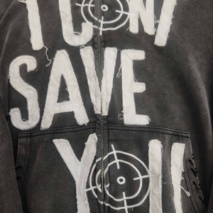 Nouvelle Arrivée 2025 – Sweat à Capuche Oversize Rétro Délavé et Vieilli, Imprimé, avec Patch Brodé Personnalisé et Fermeture Éclair, Coupe Boxy - Product Image 4