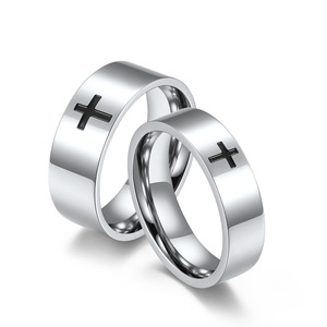 <b>Titanium</b> Steel Cross <b>Ring</b> 6mm 8mm Unisex Couple Wedding <b>Ring</b> - Product Image 1