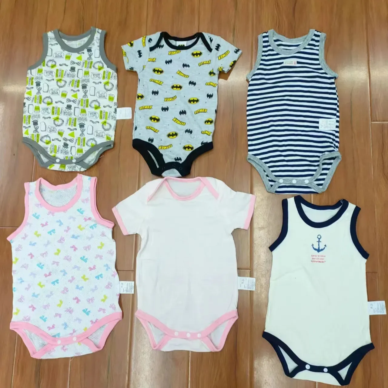 factory overstock baby girls boys short sleeve rompers kids summer colorful good quality cotton rompers