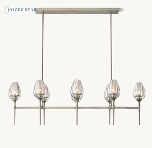 Candelabro lineal LED moderno de tulipán, lámparas <span class=keywords><strong>colgantes</strong></span> de cristal de latón <span class=keywords><strong>para</strong></span> comedor, sala de estar, Bombilla E12, incluye instalación de proyecto - Product Image 2