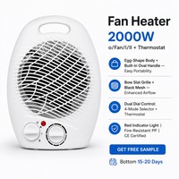 Radiateur soufflant électrique ovale portable avec thermostat, 3 modes de chauffage (chaud, très chaud), 2000W, contrôle automatique de la température, résistant au feu