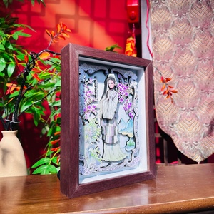 Cadre en bois massif, sculpture en papier 3D, boîte à ombre, couverture en verre trempé, boîte à lumière décorative en papier sculpté 3D - Product Image 6