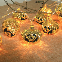 Luces LED de Cadena de Hadas para Halloween, con Forma de Calabaza, Fantasma, Araña y Murciélago, Luces Espeluznantes para Fiestas, Decoración de Jardín, con Alimentación por Batería y USB
