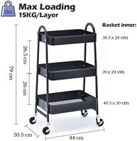 Chariot de rangement mobile SHINING pour cuisine et salle de bain, en PP, hêtre et métal, avec paniers empilables, roulettes et pliable à trois niveaux
