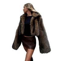 En stock, Vente en gros transfrontalière, Manteau court tendance en fausse fourrure de renard, marron et noir teint, écologique, coupe slim, style vintage, Automne Hiver