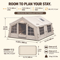 Tente familiale Coody Familia 17.2 Air - Beige, portable, imperméable, en coton, quatre saisons, durable, tente de camping gonflable pour la famille en plein air