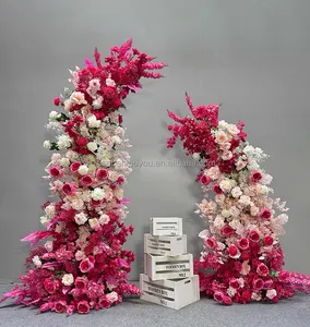 Casamento Venda Quente Colorido Quente Rosa Flor Mesa Runner Flor Arco Backdrop