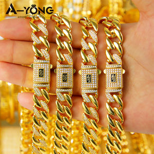 Juego de Joyería Ayong Nuevo Estilo Mónaco con Cadena de Eslabones Cubanos, Circonitas y Baño de Oro de 18K, Collar y Pulsera - Product Image 1