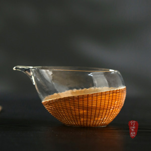 Bamboo Woven Glass Fairness Cup Thickened Heat Resistant Tea Dispenser Traditional Chinese Style - Product Image 4