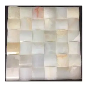 Chip roti 3D ubin mosaik persegi onyx putih