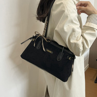 Tas Selempang Wanita PU dengan Ritsleting, Kapasitas Besar, Dua Tali Panjang, Tas Tangan Minimalis Urban untuk Bepergian