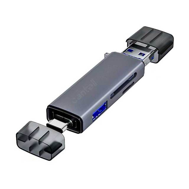 Cantell 6-in-1 USB 3.0 Type-C Card Reader with TF/SD/OTG Support External Flash Drive Adapter (5Gbps)