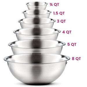 Juego de Utensilios de Cocina de 6 Piezas, Recipientes para Mezclar Ensaladas de Acero Inoxidable, Más Resistentes, de 0.75qt, 1.5qt, 3.0qt, 4.0qt, 5.0qt y 8.0qt, para Preparación de Comidas y Repostería - Product Image 1