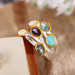 แหวนพลอยรูปไข่ อเมทิสต์ธรรมชาติ ทรงเบเซล สำหรับทุกเพศ แฟชั่นเครื่องประดับ ของขวัญ - Product Image 5