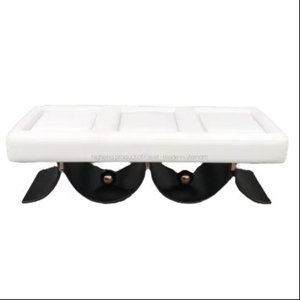 Luxury Contemporary Eco-Friendly Modern White Leather Upholstered Bench <b>Padded</b> Ottoman with Unique Curved Metal Base for Hotel - Product Image 1