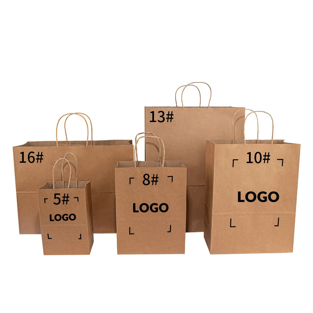 Custom Printed Your Own Logo Carrier to Go Restaurant Food Delivery Packaging Kraft Takeout Takeaway Lunch Paper Bags