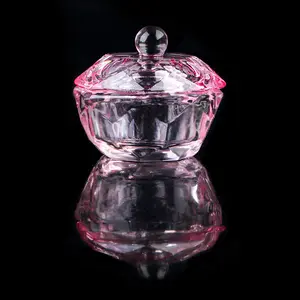 חדש ורוד אמנות ציפורניים גביע קריסטל זכוכית צלחת טבילה כוס נוזלי כוס קריסטל מצופה צבעוני עם מכסה