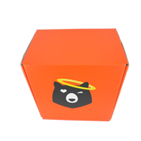 Boîte en carton ondulé personnalisée avec un adorable design de mascotte, personnage qui cligne de l'œil, emballage de marque mignon