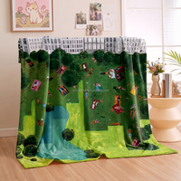 Manta de Franela Estampada con Escena de Picnic en el Parque, Suave, Lavable y Cálida, Manta de Anime para Sofá y Exteriores, Venta al Por Mayor