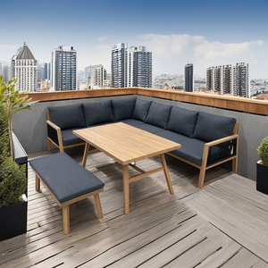 YOHO ชุดโซฟา6ที่นั่งแบบโมเดิร์น, เฟอร์นิเจอร์อลูมิเนียม6ที่นั่งพร้อมแขนเก้าอี้เชือกการถ่ายเทความร้อนพื้นผิวเนื้อไม้สำหรับใช้งานกลางแจ้ง - Product Image 5