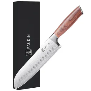 Sanoku pisau koki 7 inci, pisau dapur baja karbon tinggi ergonomis pegangan kayu Pakka
