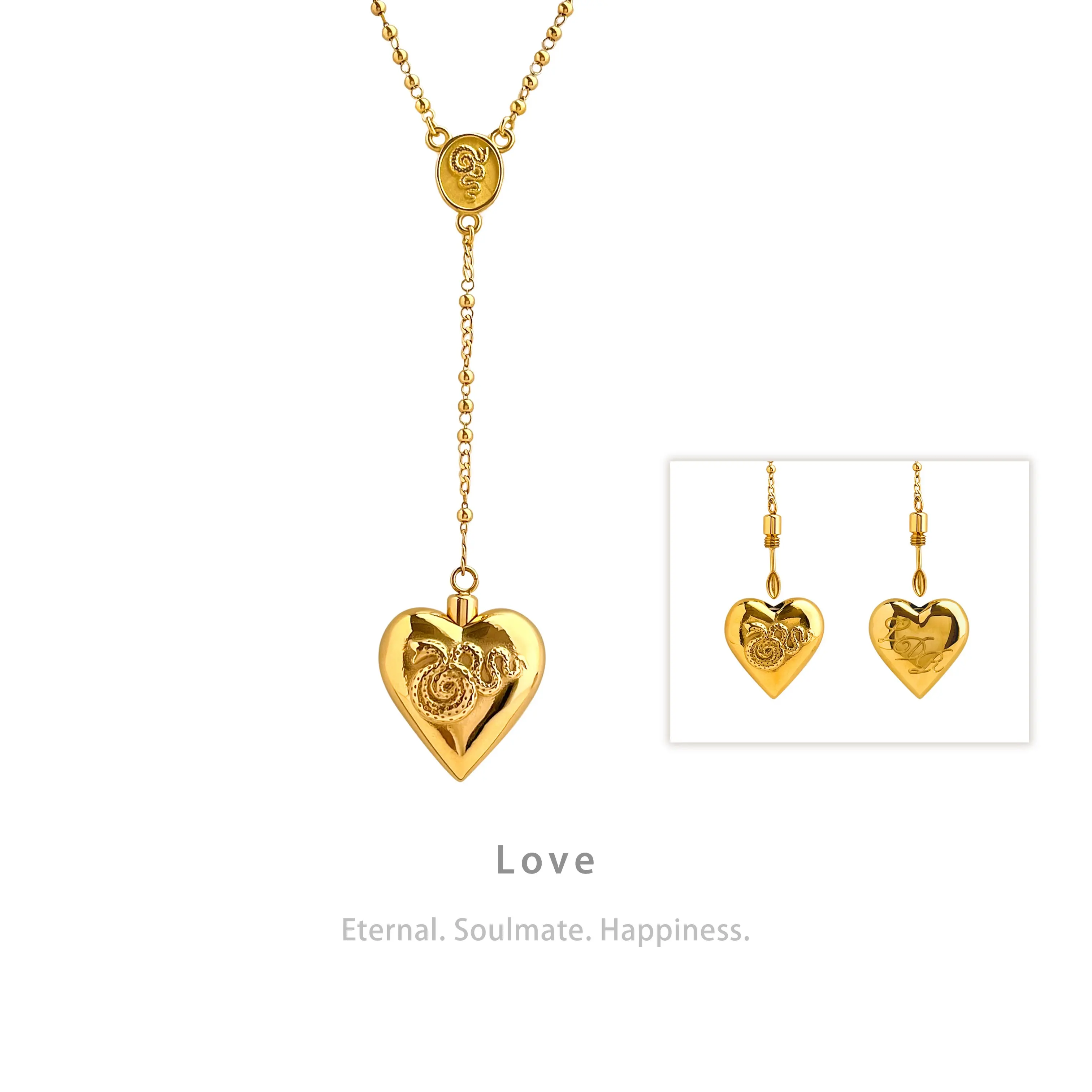 AIZL Love Energy Jewelry Personality Custom Function Heart Twist Pendant Necklace Brass Plating 18K Gold Ball Chain Necklace