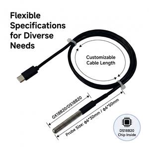 Sonde de température <span class=keywords><strong>DS18B20</strong></span> avec boîtier en acier inoxydable et connecteur USB pour la surveillance des chaînes du froid - Product Image 3