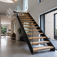 Escalier flottant à double poutre latérale pour intérieur d'appartement, conception sur mesure, direct usine