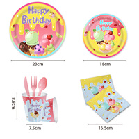 Nouveau ensemble de vaisselle de fête transfrontalière thème de Dessert de crème glacée pour anniversaire saint valentin pâques comprend une assiette en papier tasse de tissu