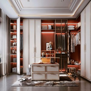 BALOM <span class=keywords><strong>Dressing</strong></span> Moderne Personnalisé en Bois Foncé avec Meuble-Lavabo Intégré et Armoire LED avec Porte Vitrée pour <span class=keywords><strong>Dressing</strong></span> à Domicile - Product Image 4