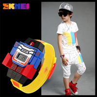 Enfant dessin animé brillant montre garçon déformation Robot Flash électronique numérique étudiant jouet personnalité tendance horloge Relogio Skmei 1095