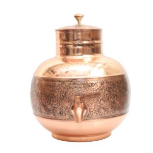 Tanque de Agua de Cobre Grabado con Acabado Antiguo de Primera Calidad, Estilo Mughal, Decorativo con Grabado Floral, con Grifo Antiderrames para el Hogar y Hoteles - Product Image 1