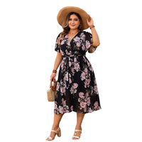 Robe d'été pour femmes grande taille à la mode, col en V, robe à volants fleuris, robe grande taille