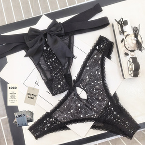 Tanga Sexy de Diseño para Mujer, Pura Seducción Erótica Llena de Estrellas, con Cruz Negra y Aberturas, Suave - Product Image 1