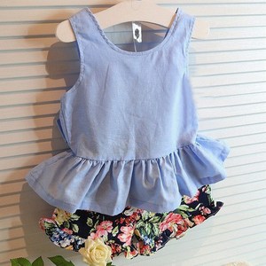 New Product Cotton Frock Fancy Two-piece Sleeveless <b>Tops</b> and Printed Shorts Suit Design for Girl - Product Image 1