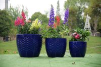 Pot Bunga Keramik Berlapis Kaca Tahan Lama, Modern Klasik, untuk Dalam/Luar Ruangan & Taman dengan Lubang Drainase - Grosir Set 3 Buah