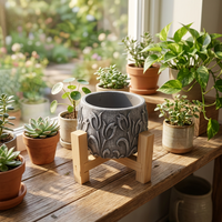 Pot Tanaman Beton Desain Embos, Pot Semen Kayu, Pot Taman, Pot Bunga, Pot Bulat, Sedang Diskon