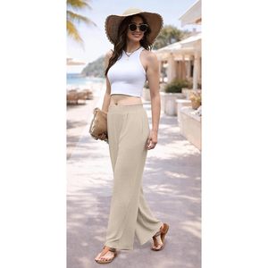 FOXA Wide Leg Pants Women High Waisted <b>Flowy</b> Palazzo Trousers With Pockets Breathable Summer Cruise Outfits - Product Image 4