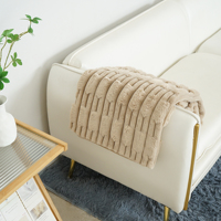 Couverture froncée de luxe en fausse fourrure beige, couverture en fourrure de lapin floue, douce, peluche, confortable, élégante avec couverture en vison réversible