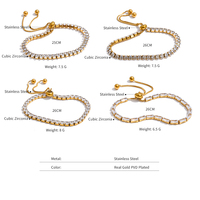 Bracelet de tennis ajustable en acier inoxydable plaqué or 18 carats avec zircone cubique taillée XY 3713