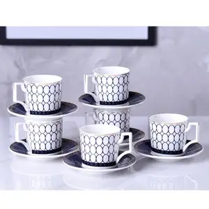 12 Buah Set Cangkir Porselen dan Piring, Set Teh Kopi Turki 180Ml