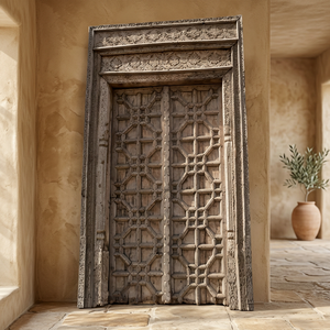 Jangid Art Crafts - Marco Superior de Puerta de Madera Tradicional Tallado a Mano de 84 Pulgadas con Diseño Arquitectónico Indio |   Ecológico y Duradero - Product Image 1