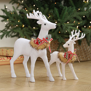 Adorno Navideño <span class=keywords><strong>de</strong></span> Reno Blanco Flocado al por Mayor con Diseño <span class=keywords><strong>de</strong></span> Lazo y Campana para Decoración <span class=keywords><strong>de</strong></span> Mesa y Ventana, Personalización Aceptable - Product Image 1